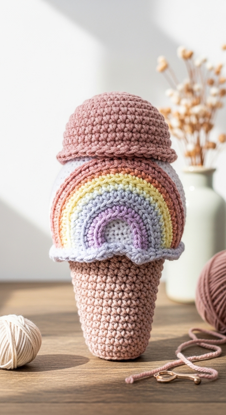 Rainbow Ice Cream Cone – Free Crochet Pattern