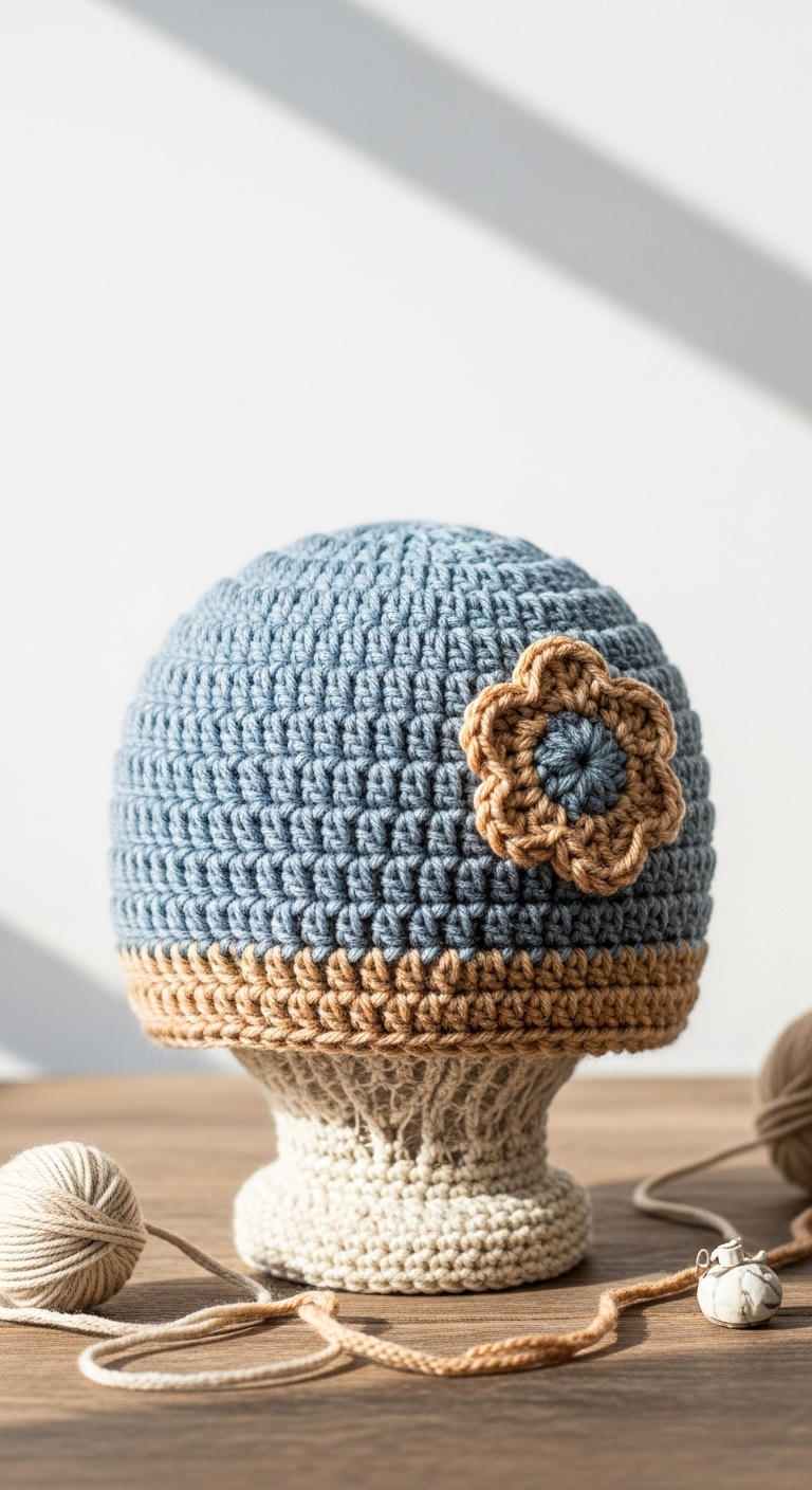 free crochet basic beanie hat pattern with flower