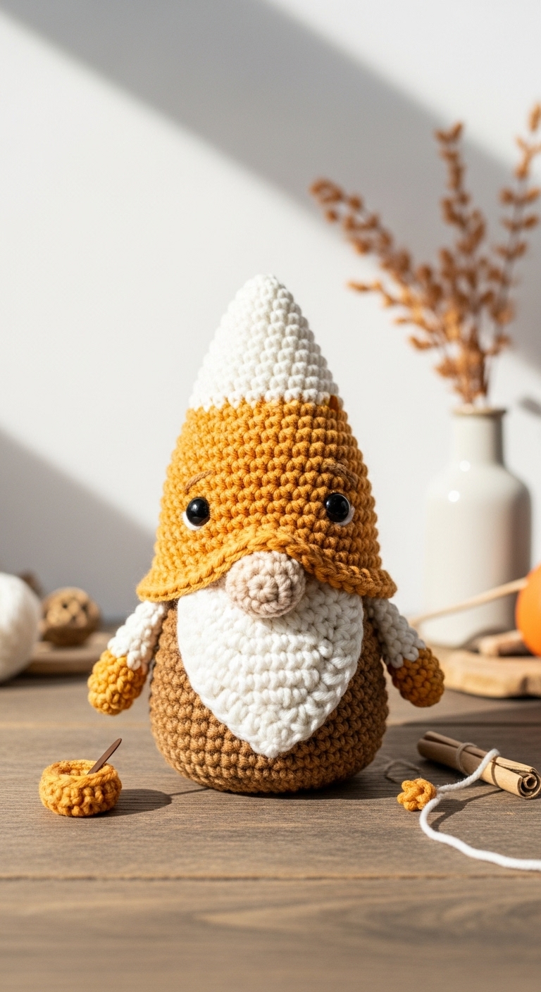 candy corn gnome for halloween free crochet pattern