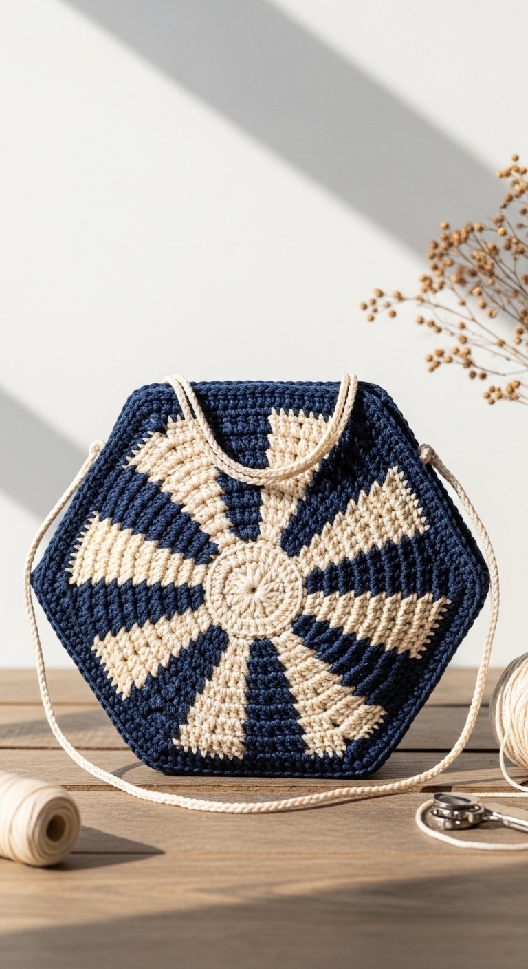 crochet sunburst hexagon bag free crochet pattern