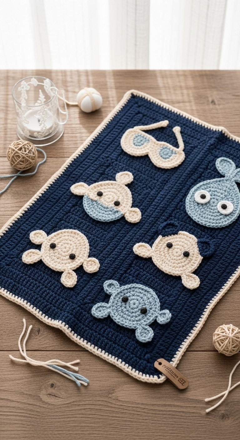 undersea animal appliques crochet baby blanket