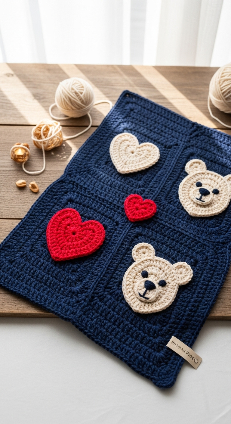crochet 2 in 1 be my valentine bear blanket hearts and bears